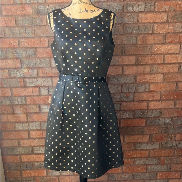 White House Black Market Dresses & Skirts - EUC White House Black Market Black Dress with Gold Dots, Pockets and Belt (8)
